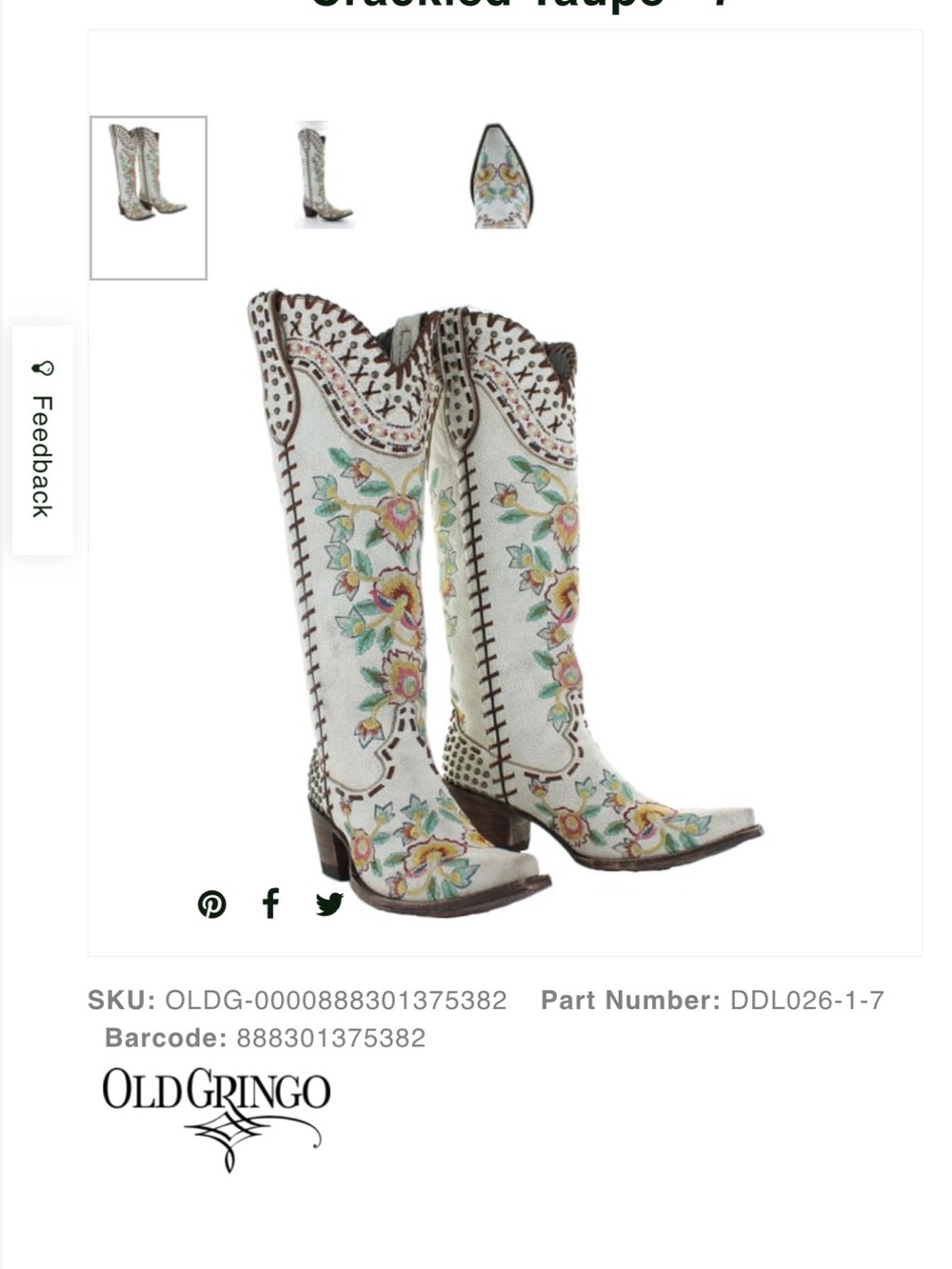 Old Gringo White Floral Embroidered Over-the-Knee Western Boots